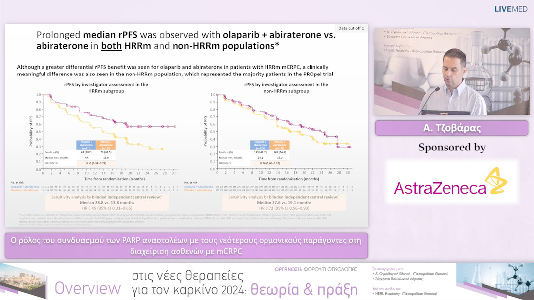 35 A. Τζοβάρας - Ο ρόλος του συνδυασμού των PARP αναστολέων με τους νεότερους ορμονικούς παράγοντες στη διαχείριση ασθενών με mCRPC. 